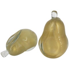 Oranment Murano Glass Pears, Made in Italy, 2000's gold, set of 2