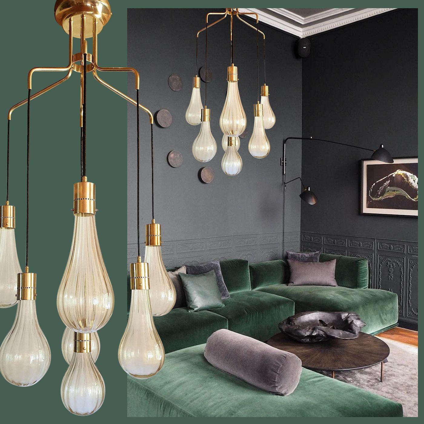 Mid-Century Modern Murano Glass Pendant Chandelier For Sale