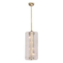 Murano Glass Pendant Chandelier in Clear Textured Glass and Brass, Italy