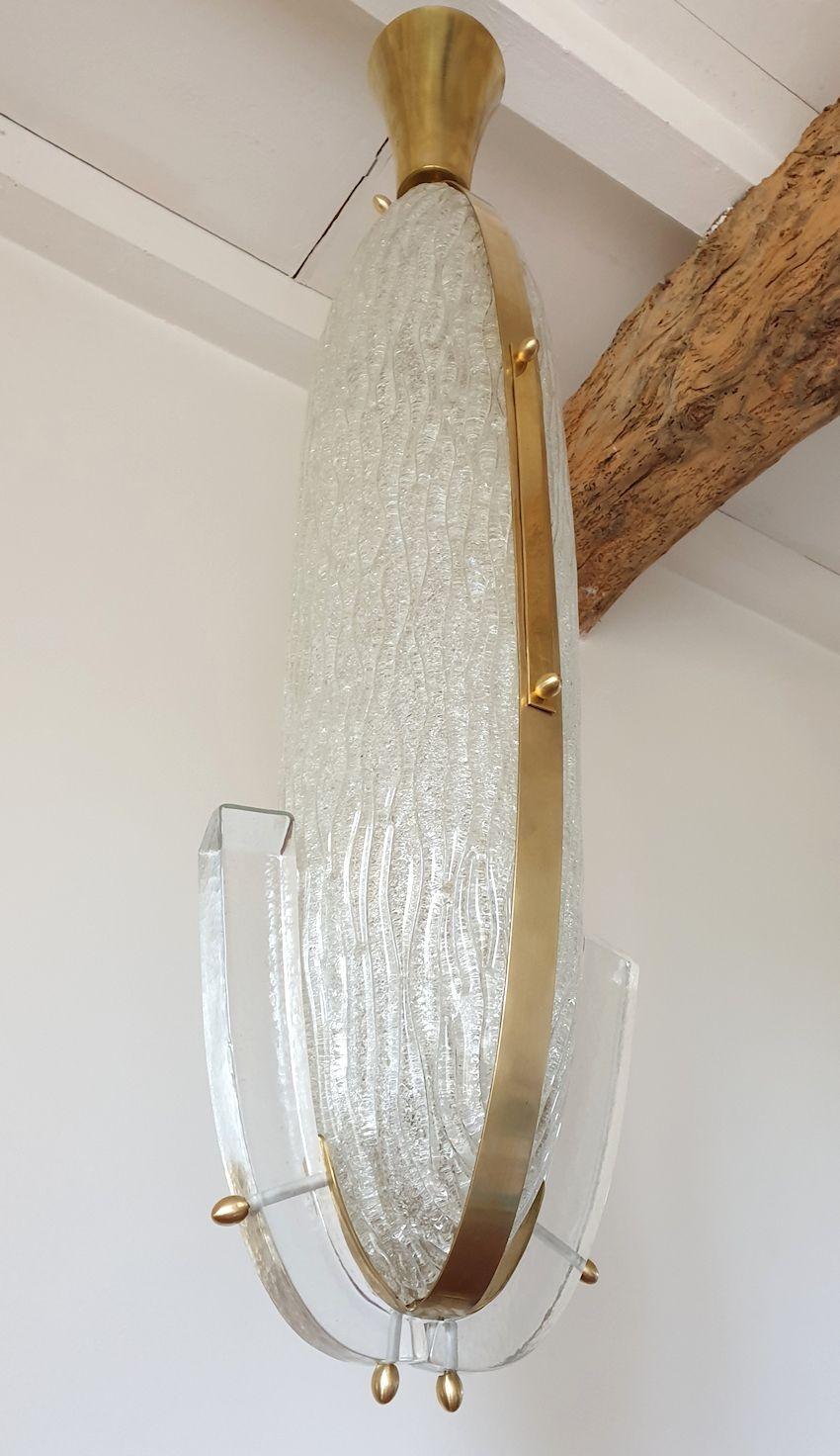 Brass Murano Glass Pendant Chandelier, Italy For Sale