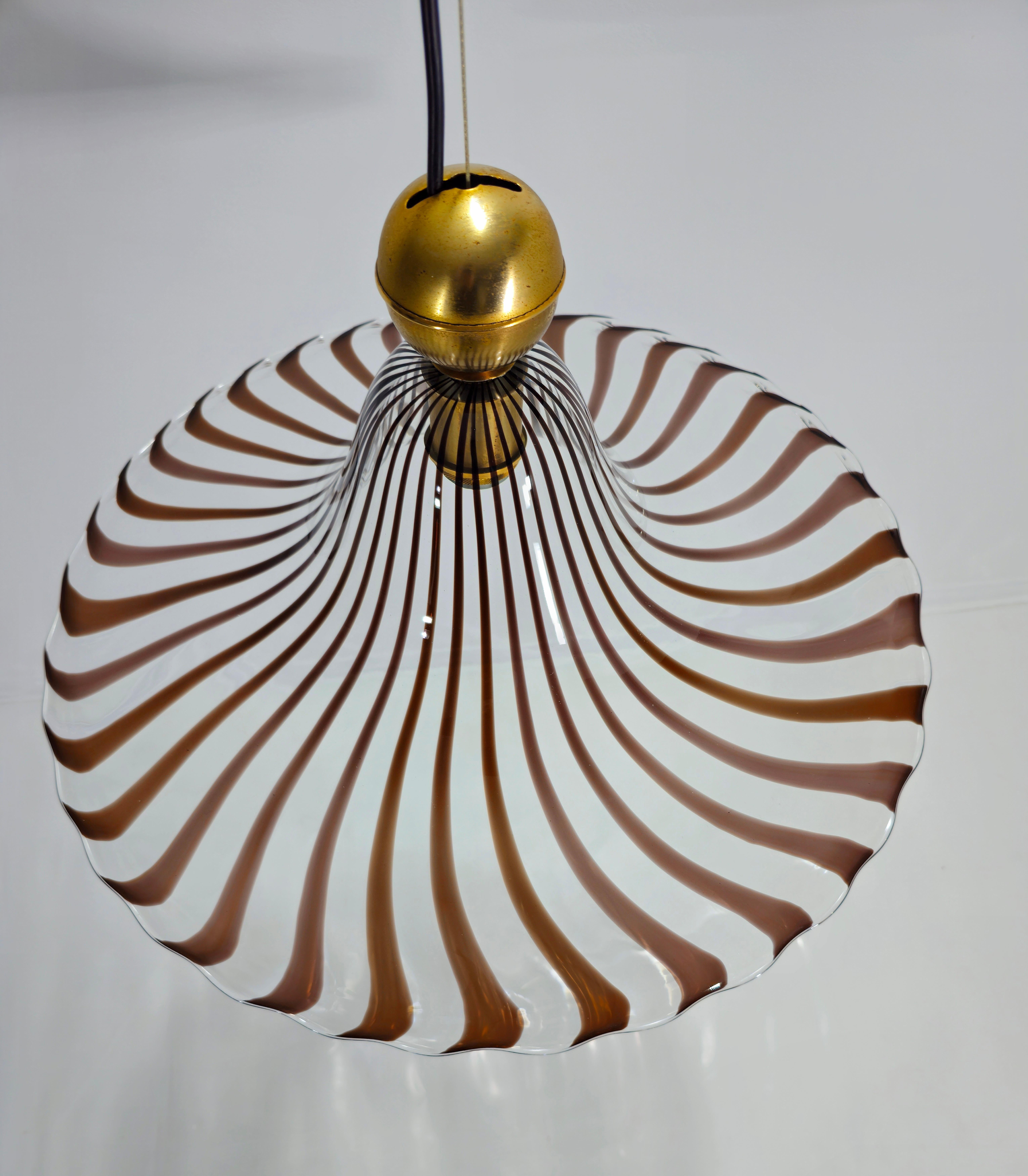 Metal Murano Glass Pendant Lamp Lino Tagliapietra Mid-Century Modern Design Italy 70s