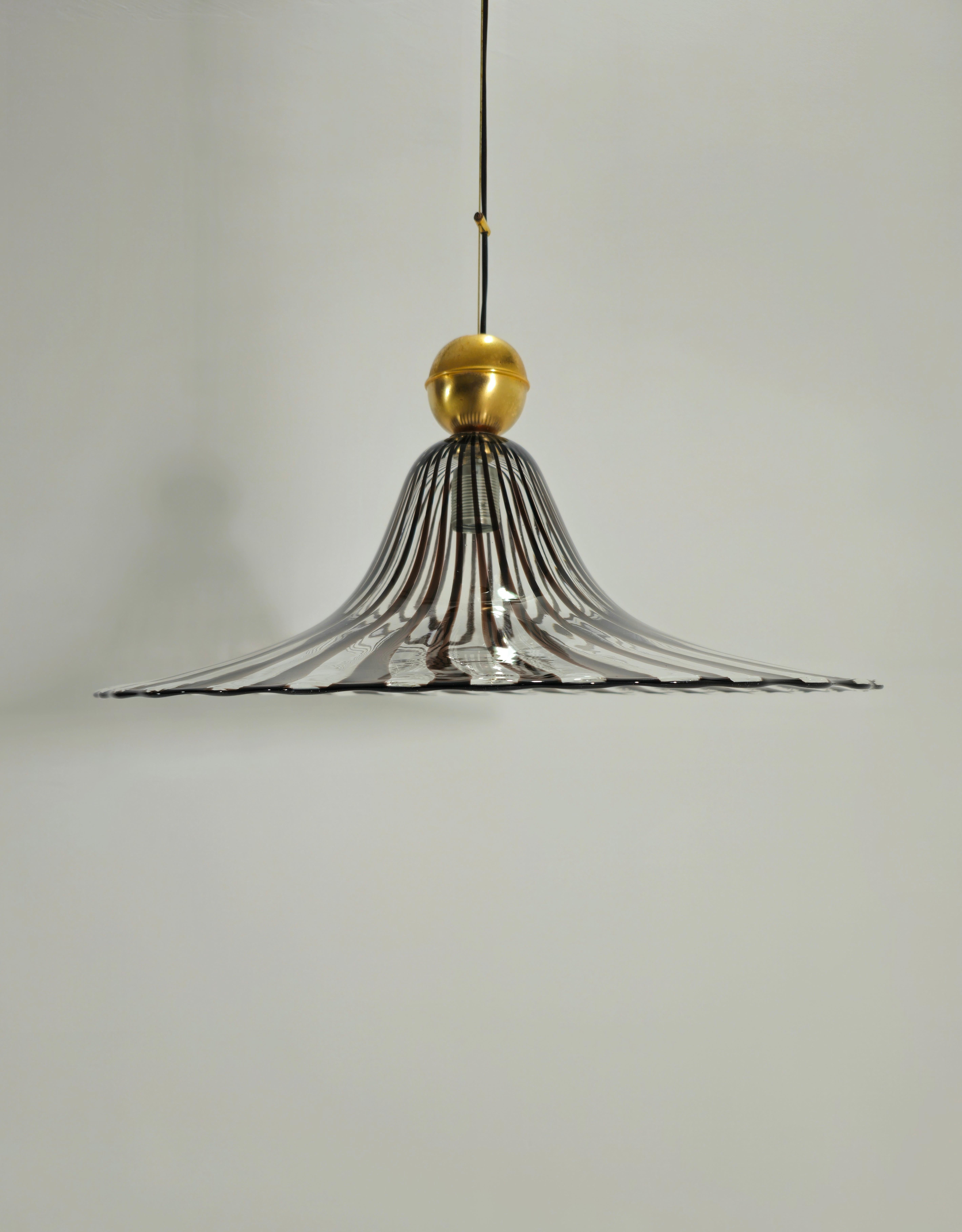 Metal Murano Glass Pendant Lamp Lino Tagliapietra Mid-Century Modern Design Italy 70s