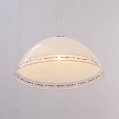 Lampe à suspension en verre de Murano blanc Murrine rouge par Effetre International Italie 1980