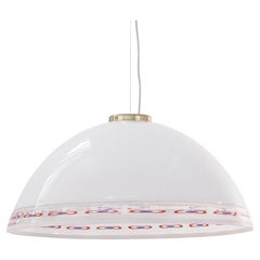 Pendant Lamp White Murano Glass Red Murrine by Effetre International Italy 1980s