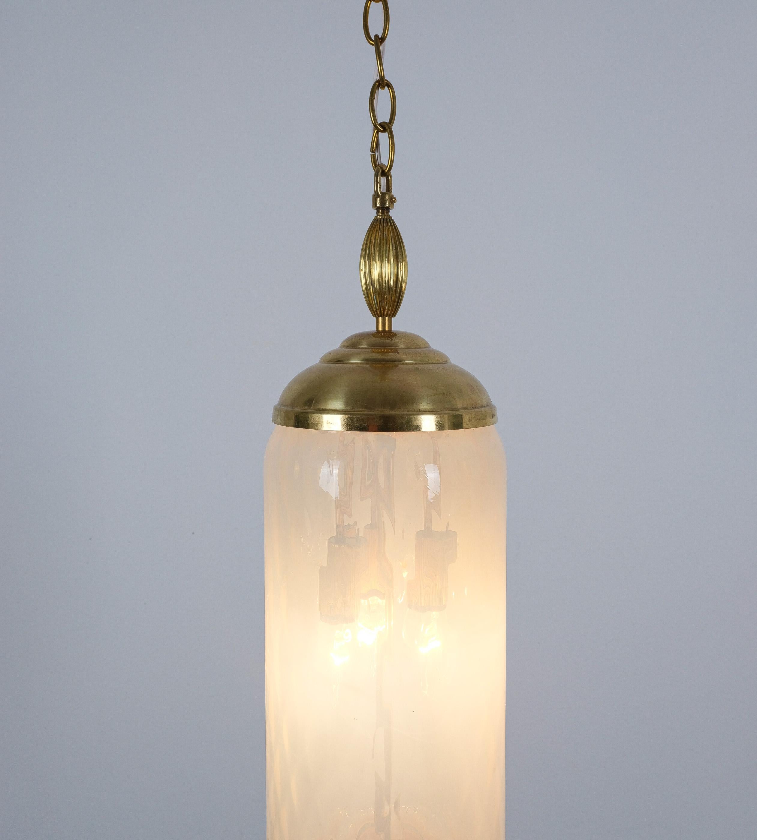 Murano Glass Pendant Lamps Pair Lantern Iridescent Blue Glass Lights, circa 1960 For Sale 2