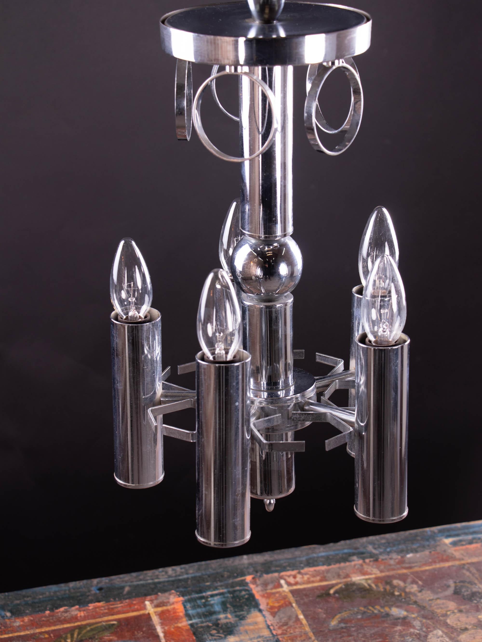 1960 Italy Mazzega Pendant Lamp Murano Glass & Chrome by Carlo Nason For Sale 2