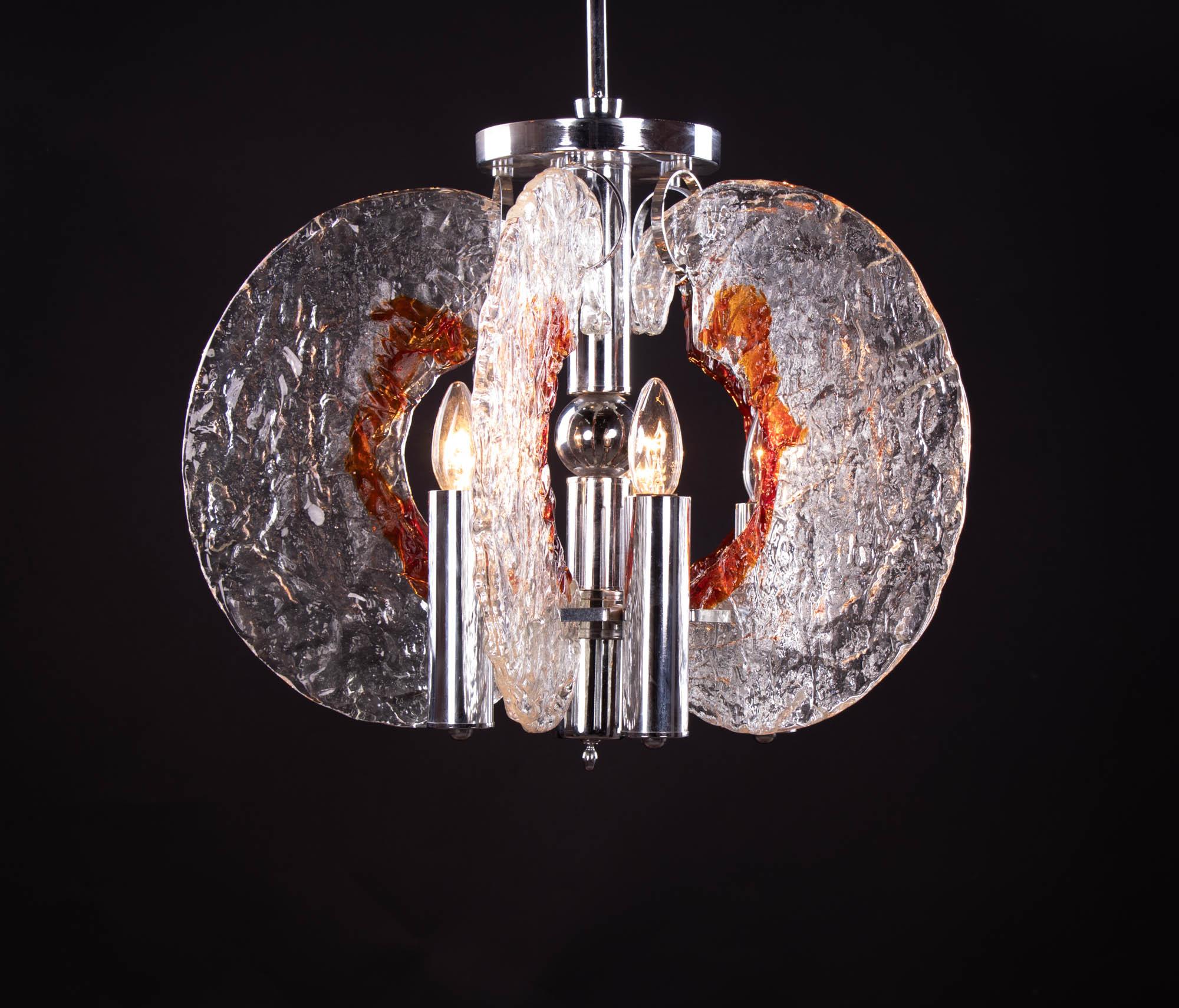 Italian 1960 Italy Mazzega Pendant Lamp Murano Glass & Chrome by Carlo Nason For Sale