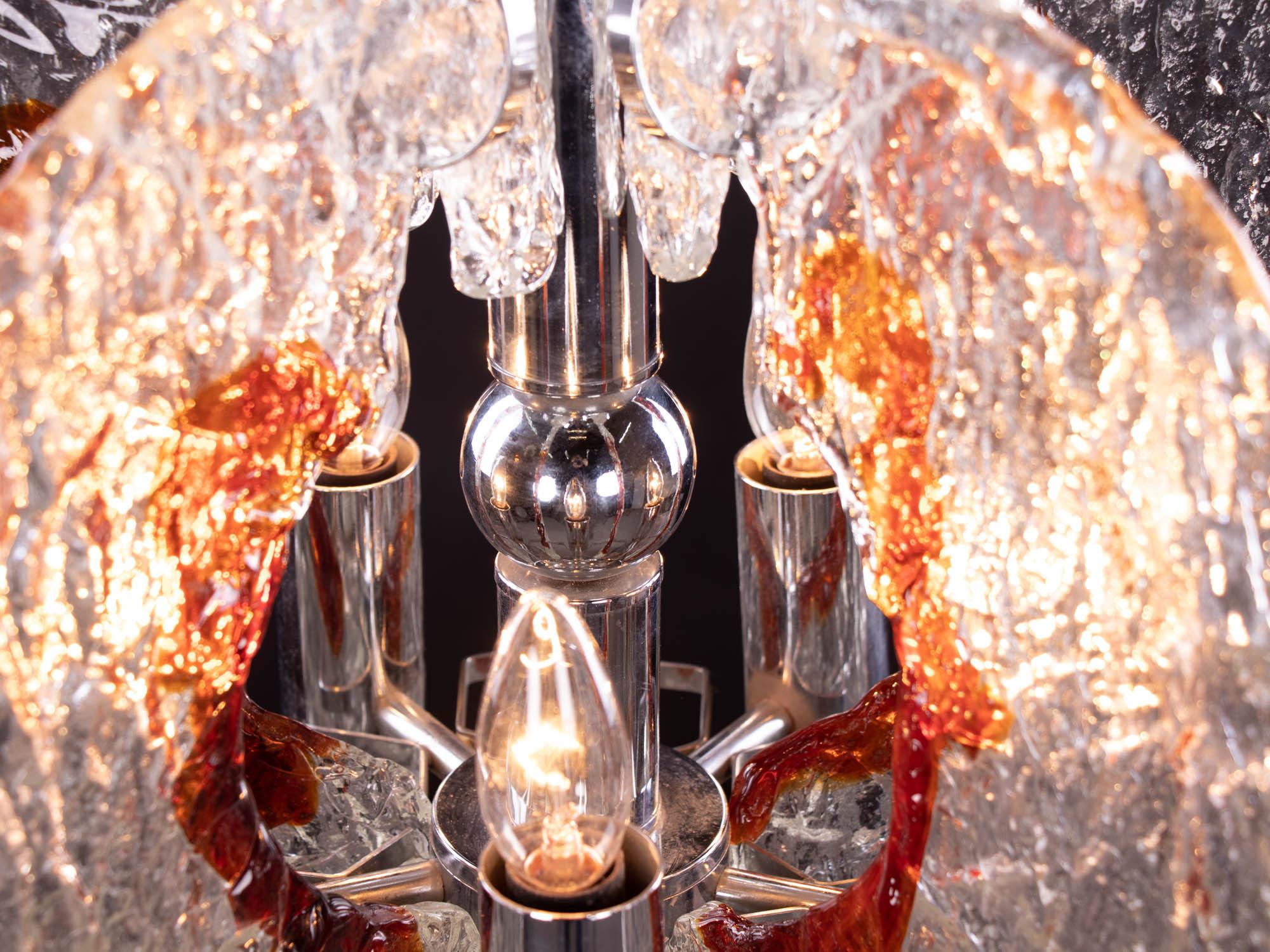 Hand-Crafted 1960 Italy Mazzega Pendant Lamp Murano Glass & Chrome by Carlo Nason For Sale