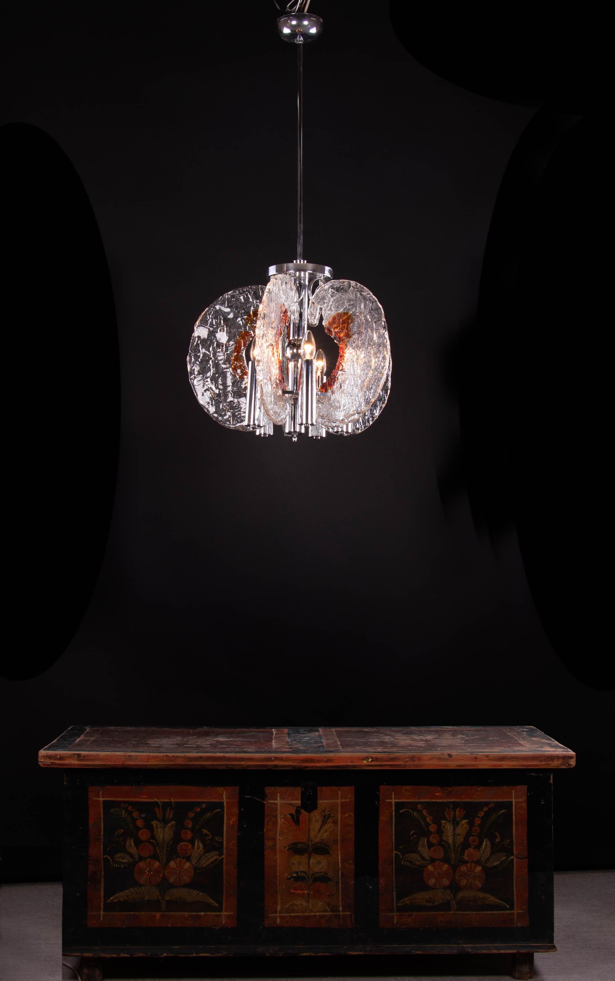 Lampe à suspension Mazzega en verre de Murano et chrome de Carlo Nason, Italie, 1960 en vente 1