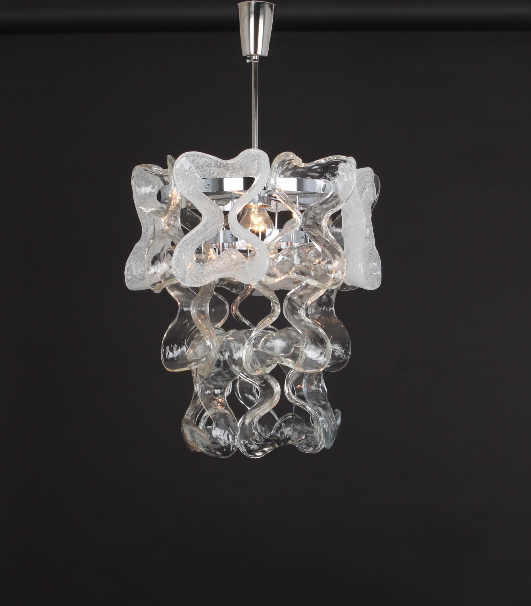 Mid-Century Modern Murano Glass Pendant Light Chome Designed, Carlo Nason for Kalmar, Catena, Aust For Sale