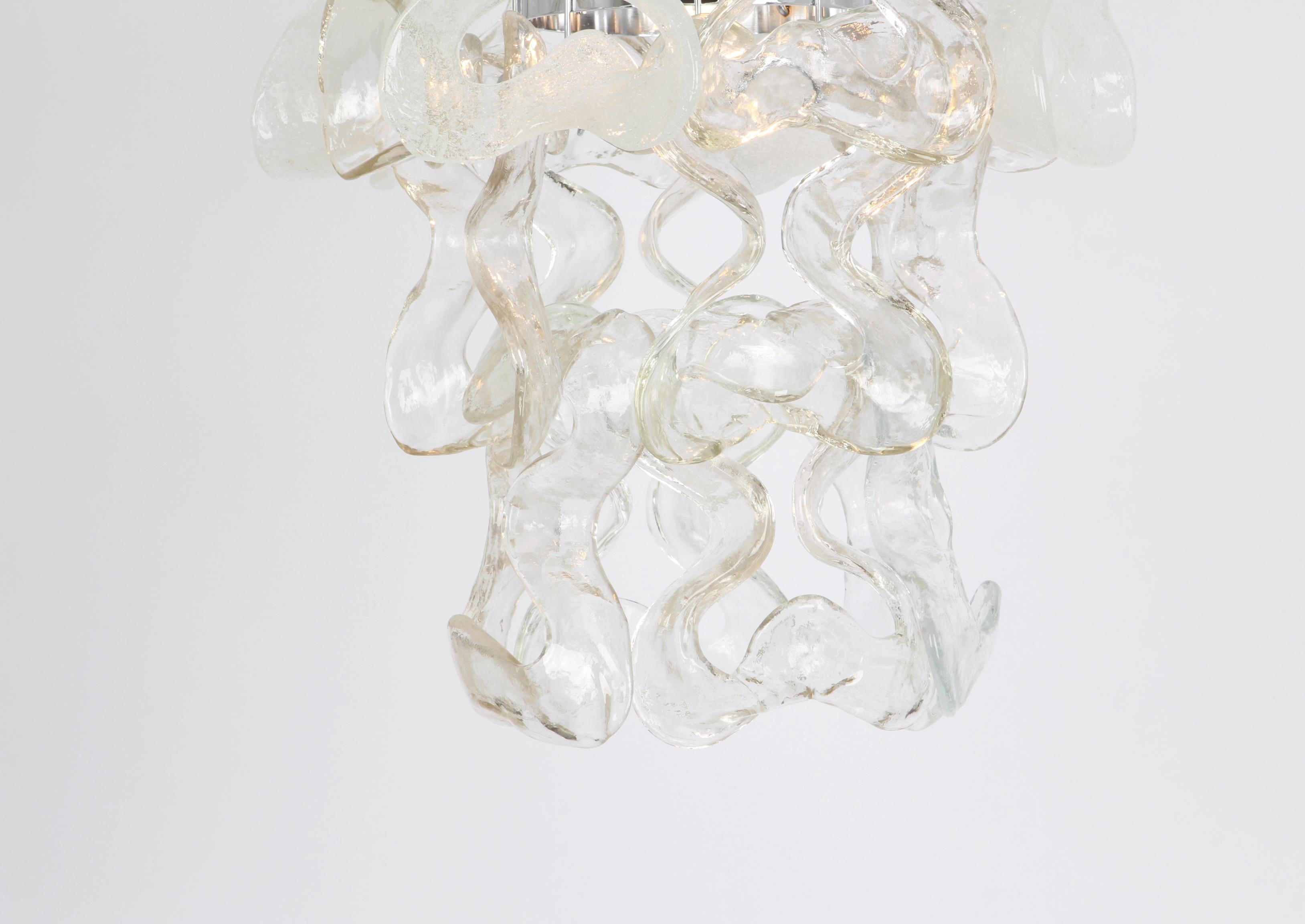 German Murano Glass Pendant Light Chome Designed, Carlo Nason for Kalmar, Catena, Aust For Sale