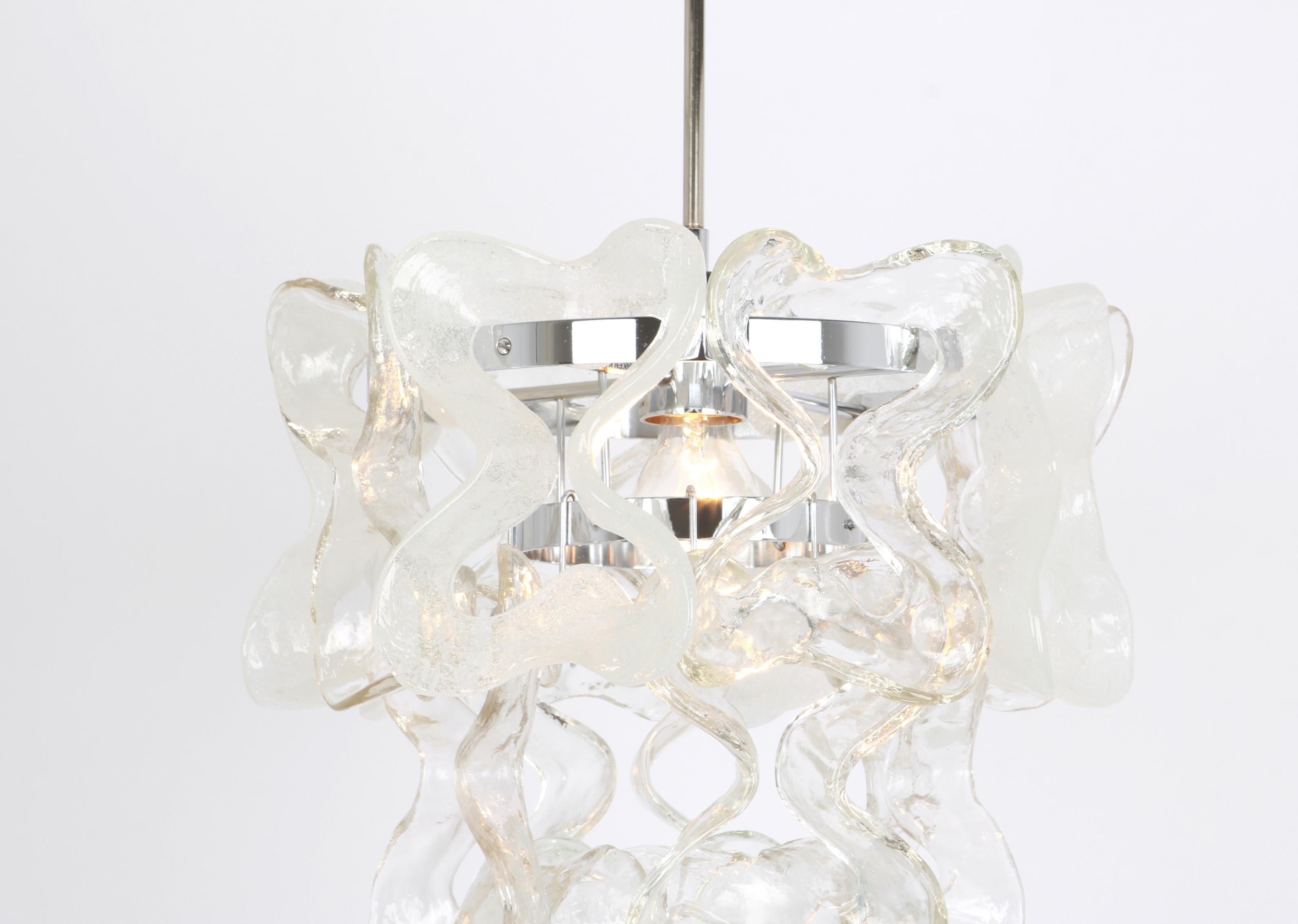 Murano Glass Pendant Light Chome Designed, Carlo Nason for Kalmar, Catena, Aust In Good Condition For Sale In Aachen, NRW