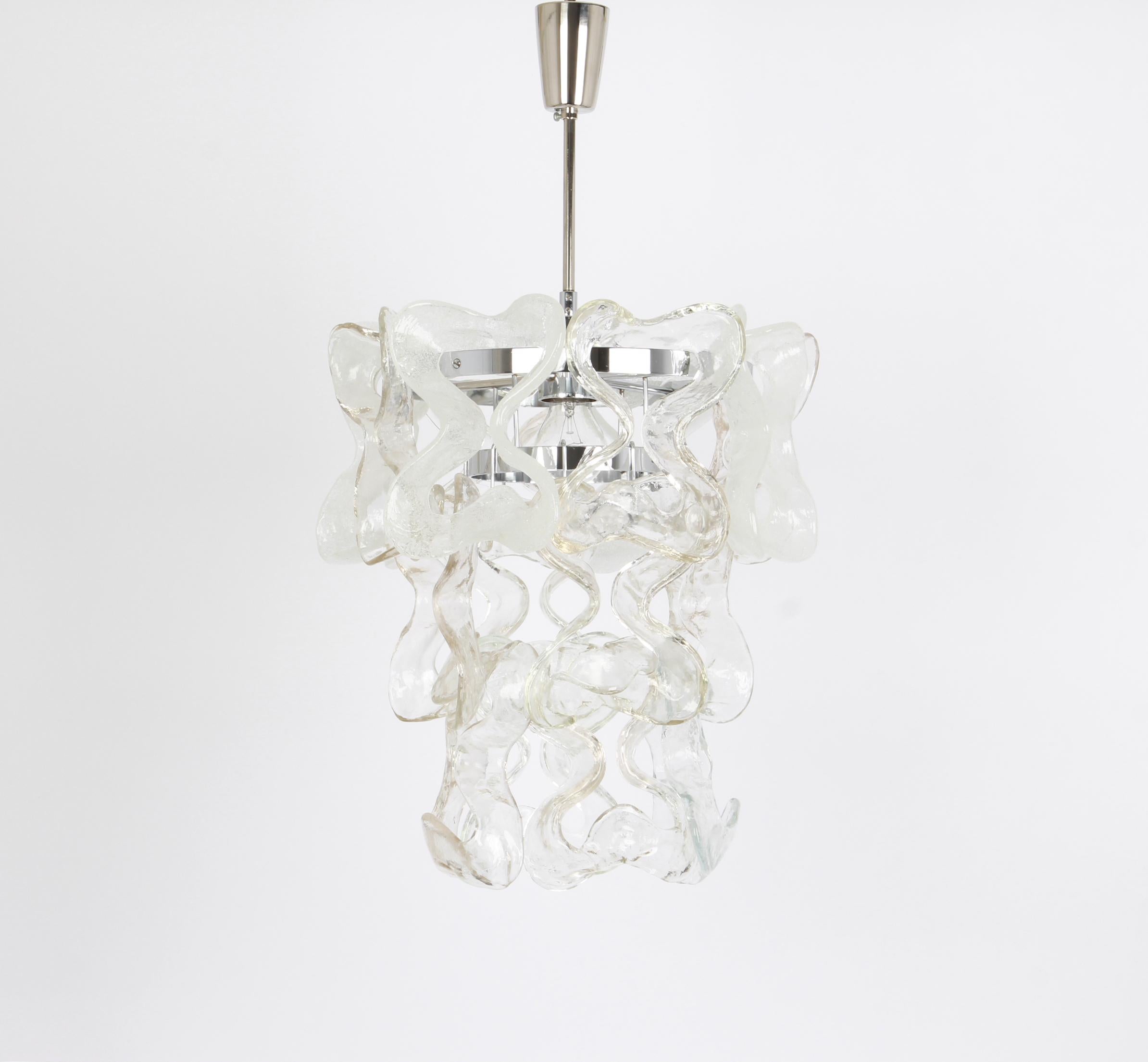 Mid-20th Century Murano Glass Pendant Light Chome Designed, Carlo Nason for Kalmar, Catena, Aust For Sale