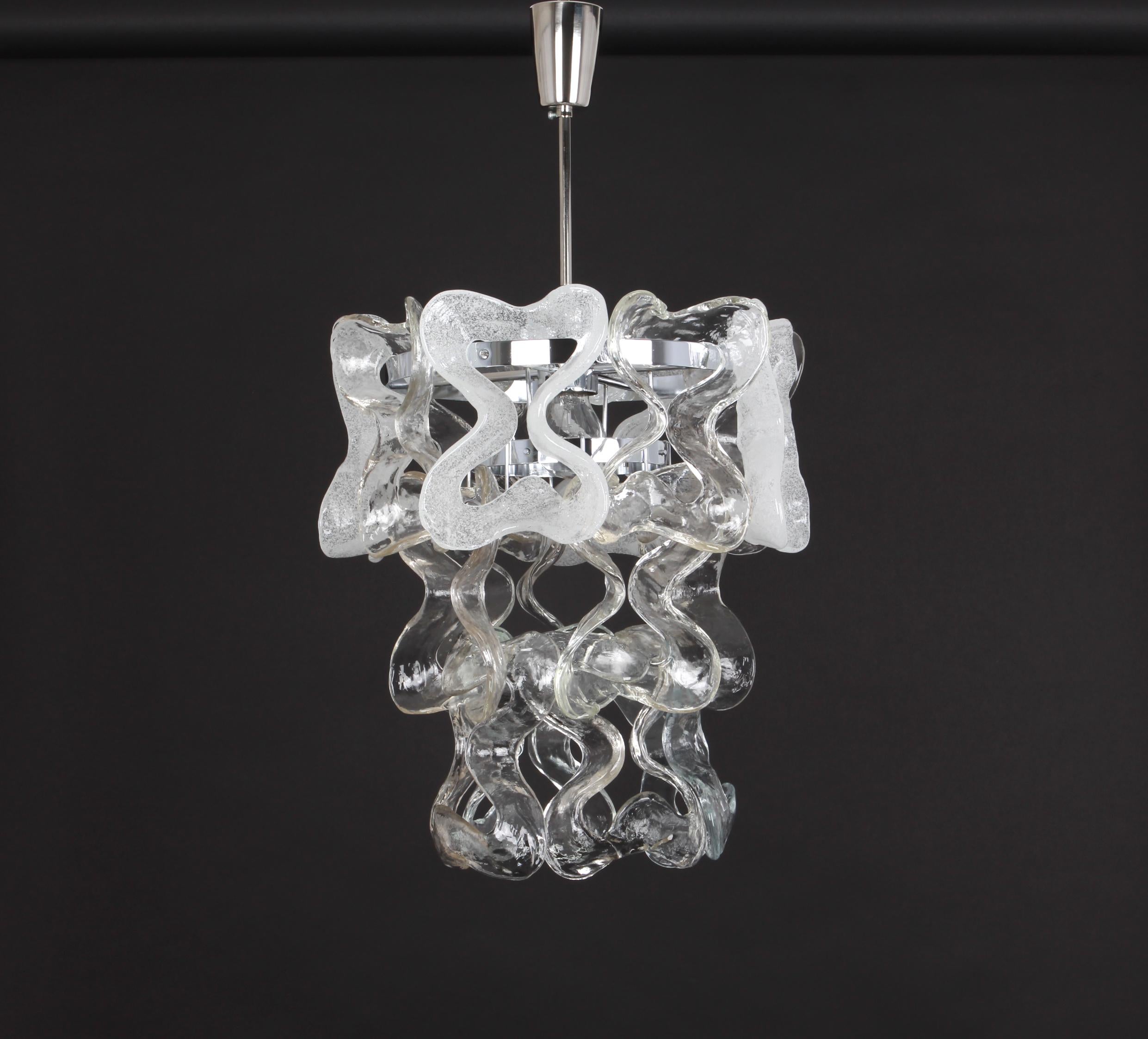 Brass Murano Glass Pendant Light Chome Designed, Carlo Nason for Kalmar, Catena, Aust For Sale