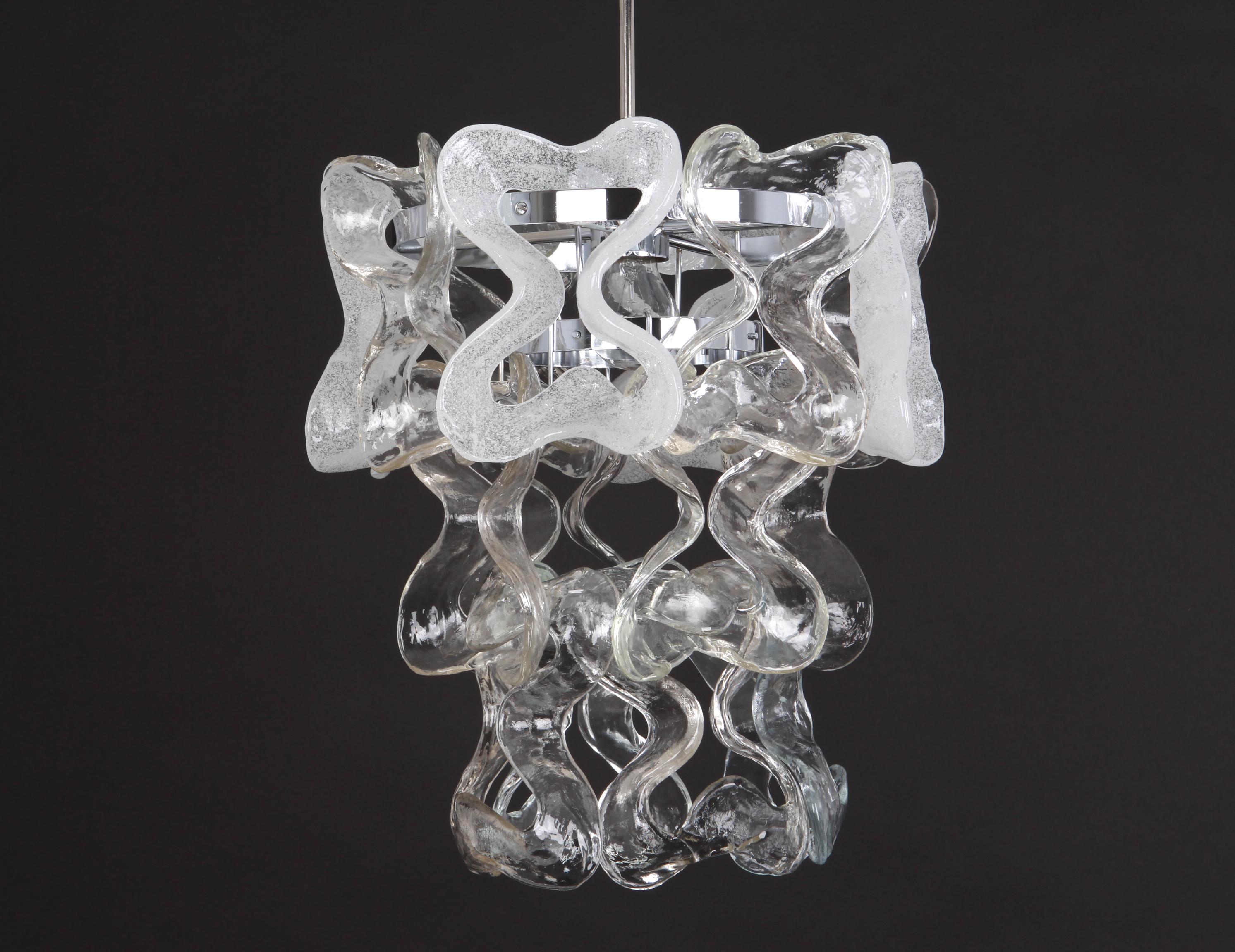 Murano Glass Pendant Light Chome Designed, Carlo Nason for Kalmar, Catena, Aust For Sale 1