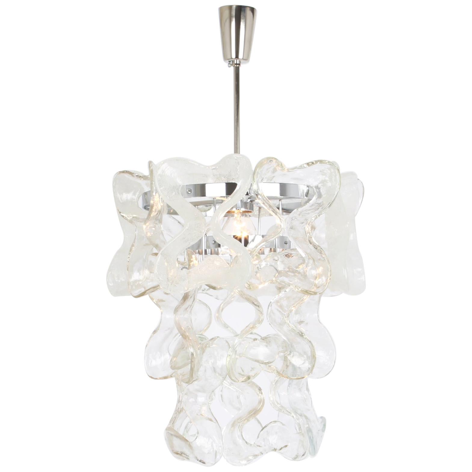 Murano Glass Pendant Light Chome Designed, Carlo Nason for Kalmar, Catena, Aust