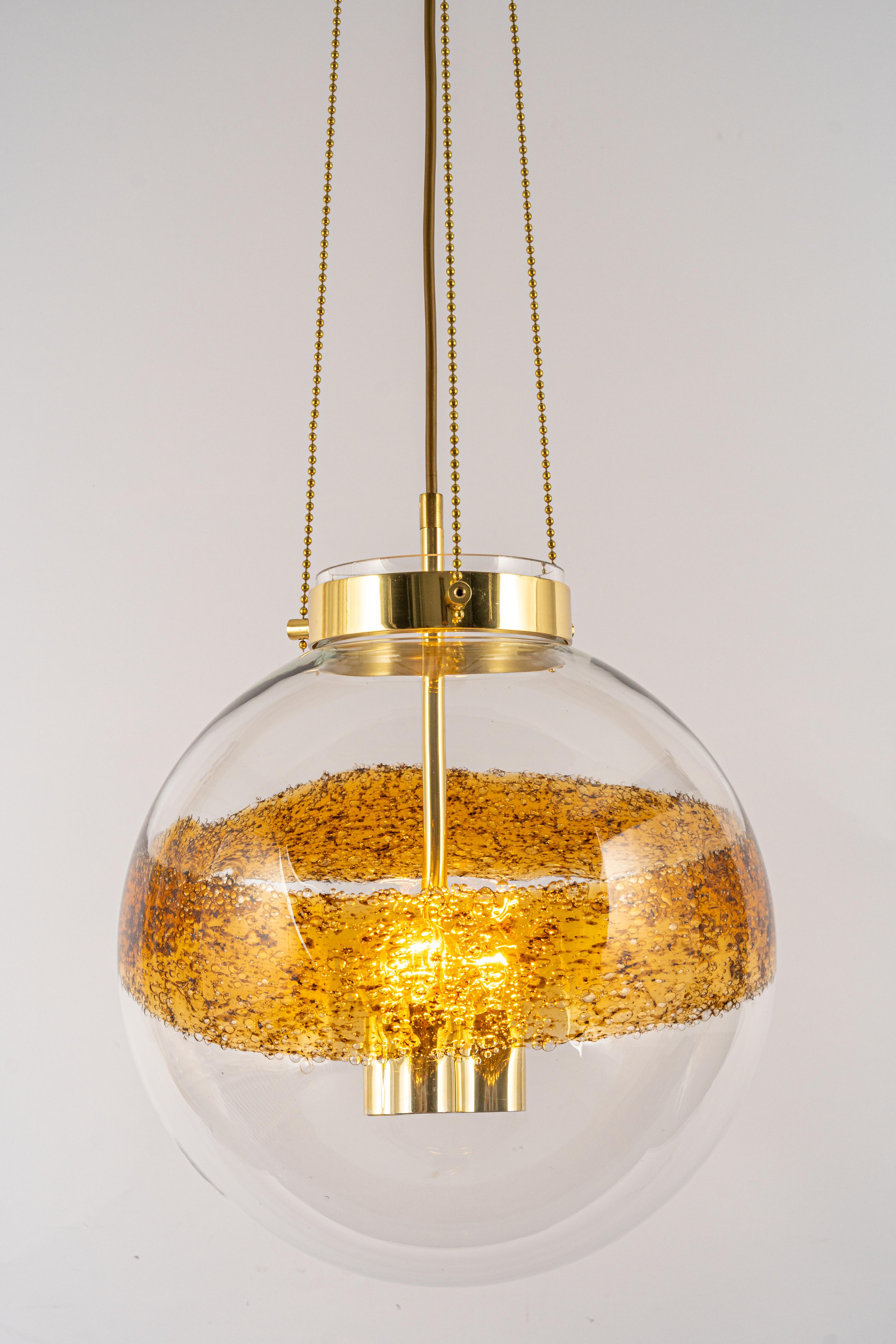 Brass Murano Glass Pendant Light Designed by Kaiser, Germany, 1960s For Sale