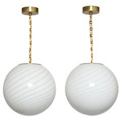 Murano Glass Pendant Light, Hand Blown with Brass Finish, Italy 2021
