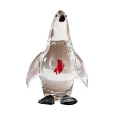 Murano Glass Penguin and goldfish Sculpture, Handmade in Italy original vintage