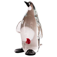 Murano Glass Penguin and goldfish Sculpture, Handmade in Italy original vintage