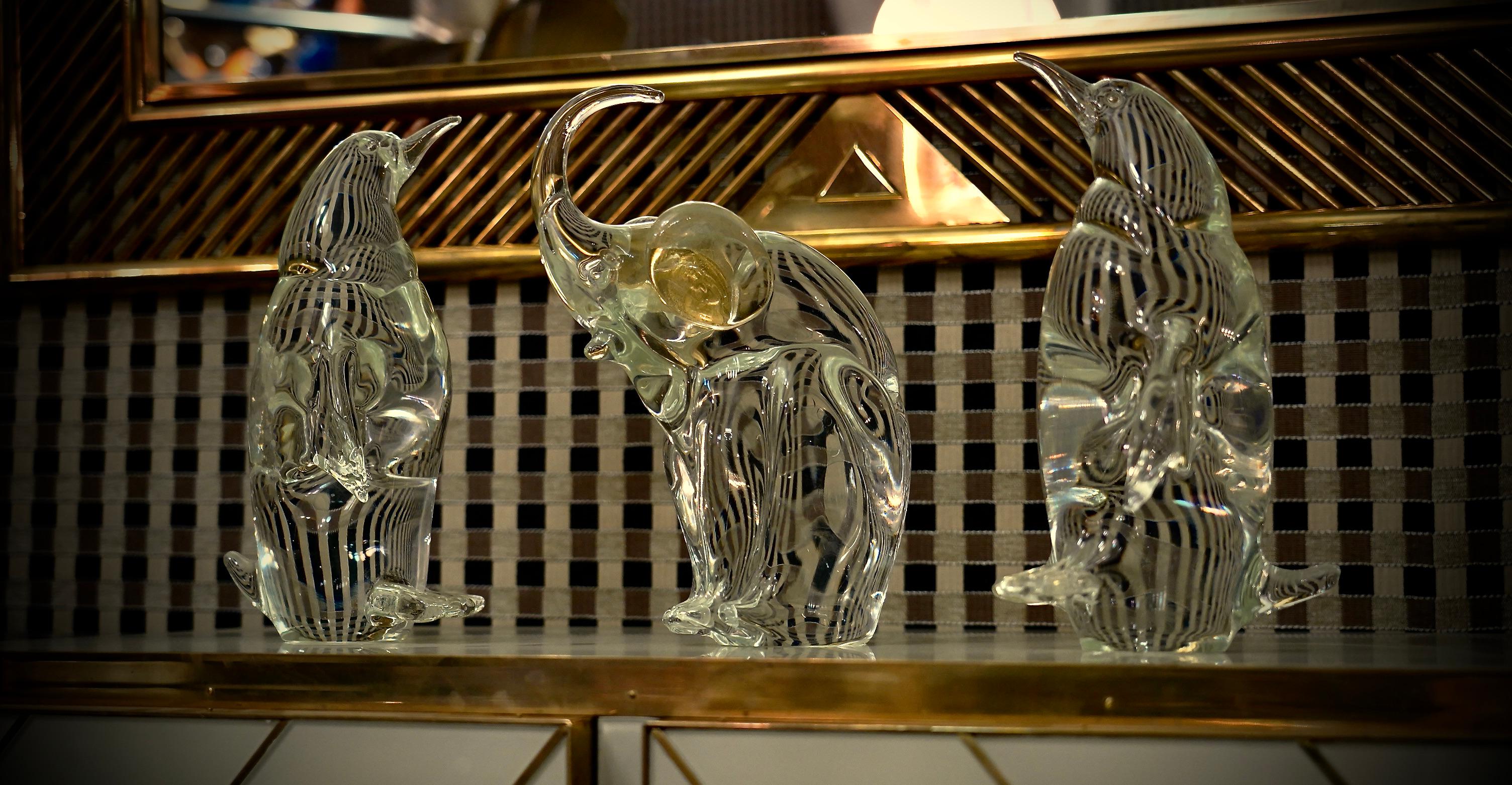 Escultura de pingüino de cristal de Murano, 1980 Moderno de mediados de siglo en venta