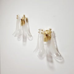 Murano Glass Petal Wall Sconces, Carlo Nason, Italy 80s, Pair
