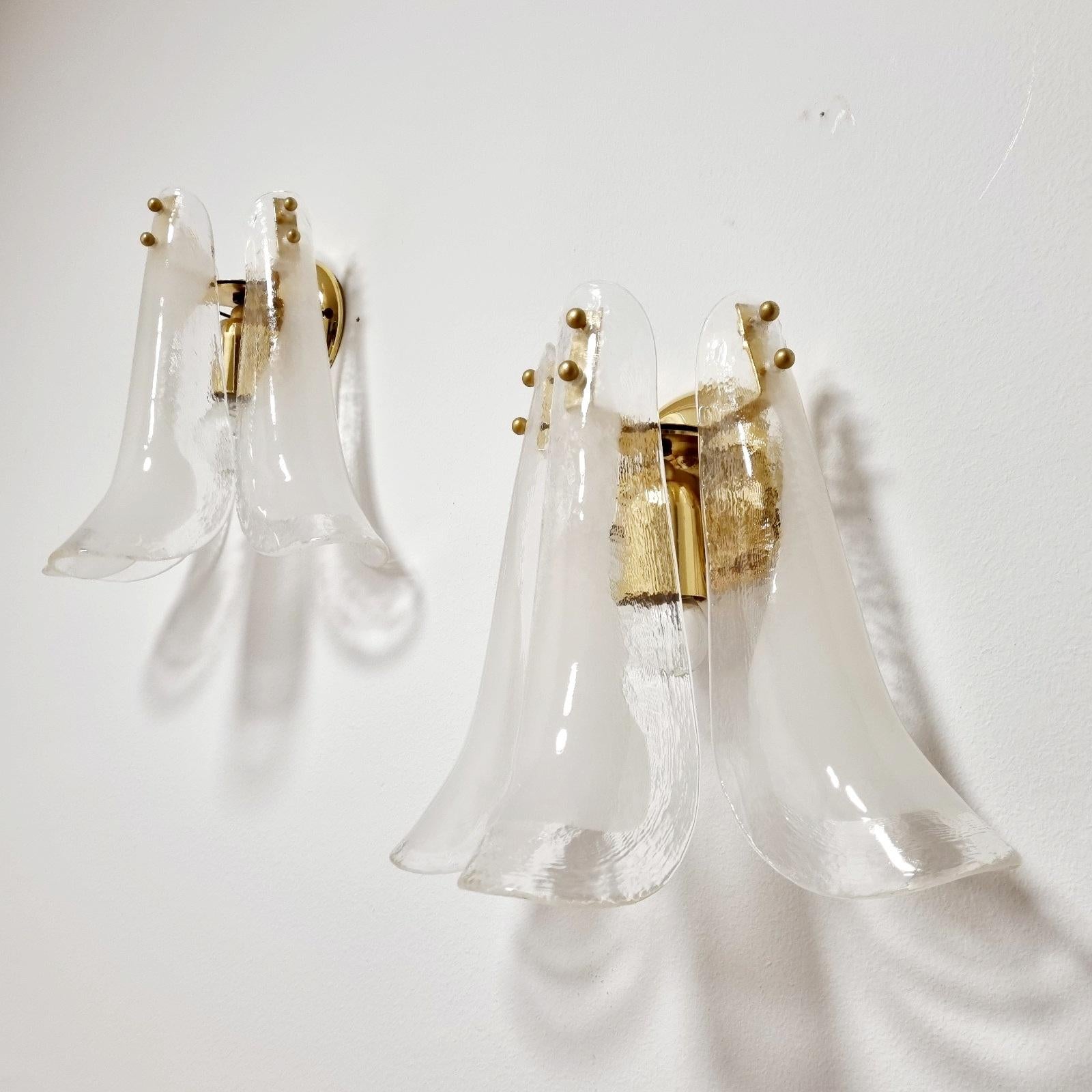 Mid-Century Modern Murano Glass Petal Wall Sconces, Carlo Nason, Italy 80s, Pair