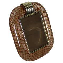 Murano Glass Photo Frame, Filigrana Technique, Red and Orange Design