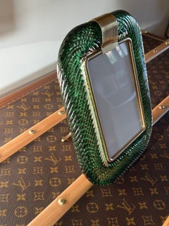 Cadre photo en verre de Murano, vert olive, technique Torciglione