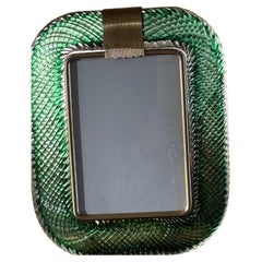 Cadre photo en verre de Murano, vert olive, technique Torciglione