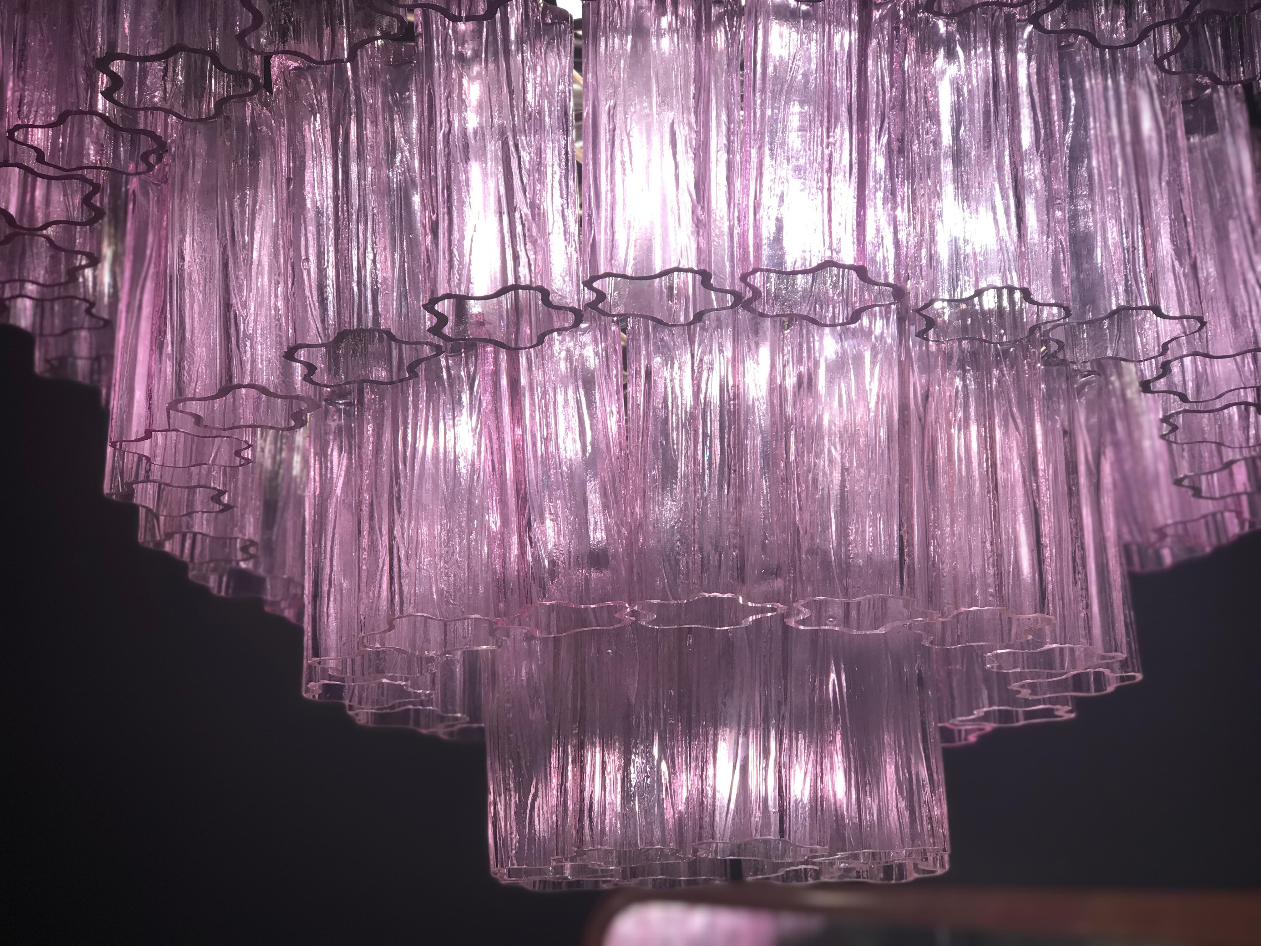 Murano Glass Pink Amethyst Tronchi Chandelier, 1970 In Excellent Condition In Rome, IT