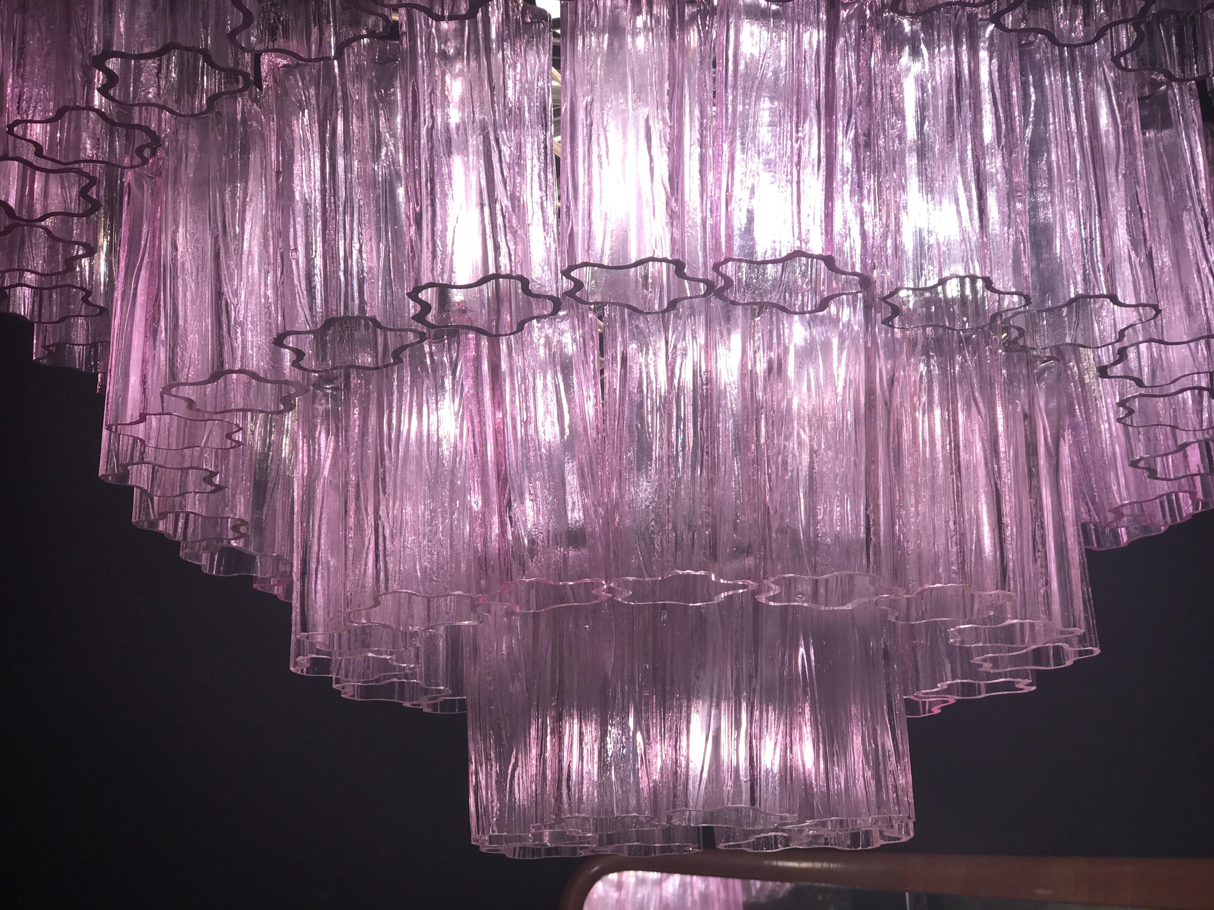 20th Century Murano Glass pink Amethyst  Tronchi Chandelier, 1970 For Sale