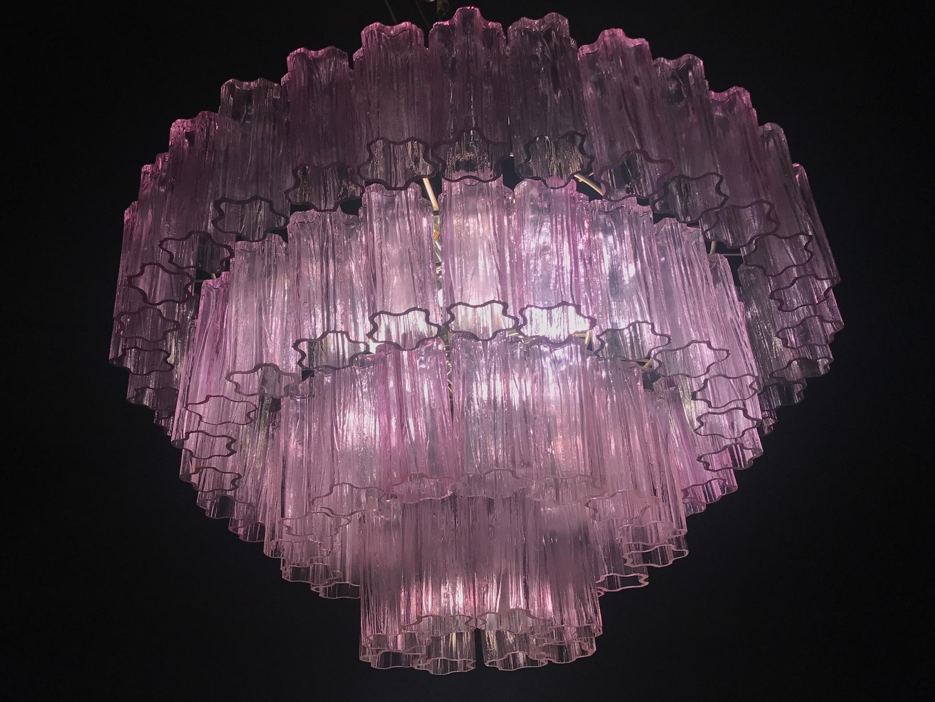 Blown Glass Murano Glass pink Amethyst  Tronchi Chandelier, 1970 For Sale