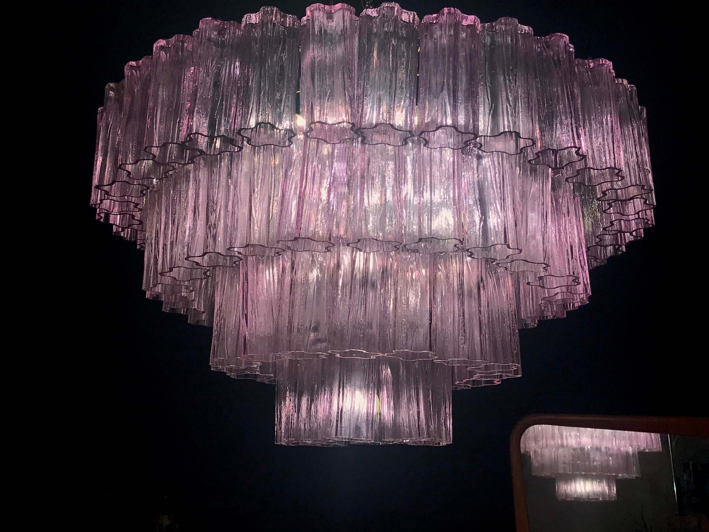 Murano Glass Pink Amethyst Tronchi Chandelier, 1970 1