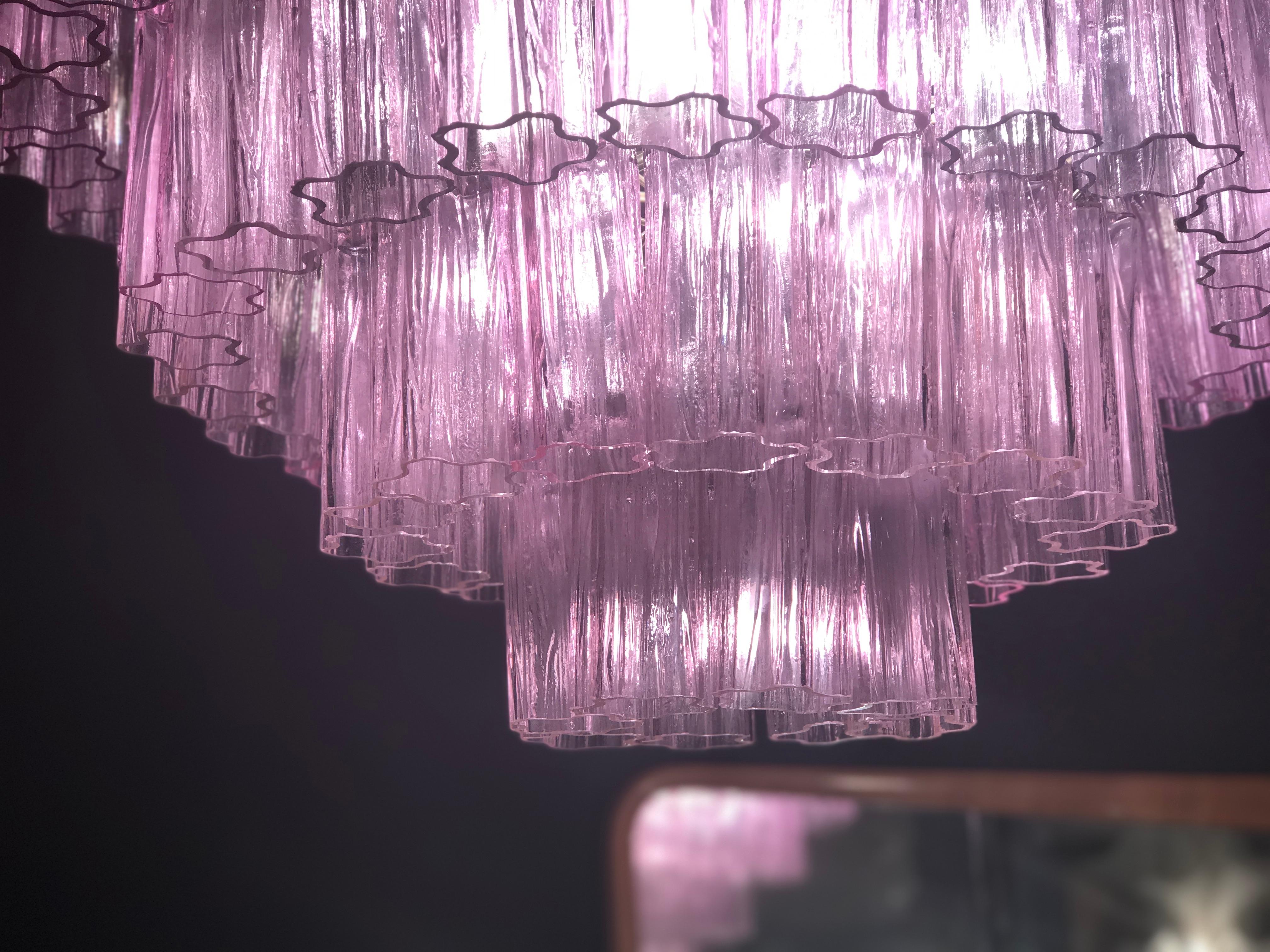 Murano Glass pink Amethyst  Tronchi Chandelier, 1970 For Sale 2