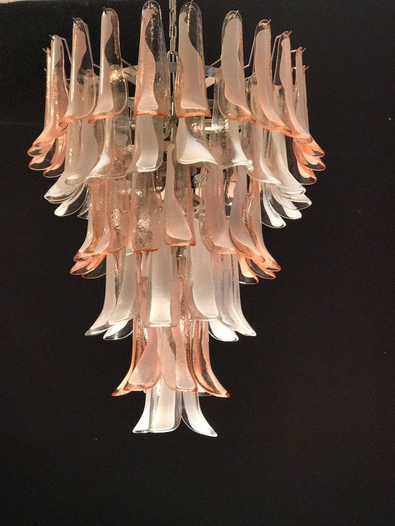 Murano Glass Pink and White Petal Sumptuous Chandeliers, Italy, 1980s For Sale 5