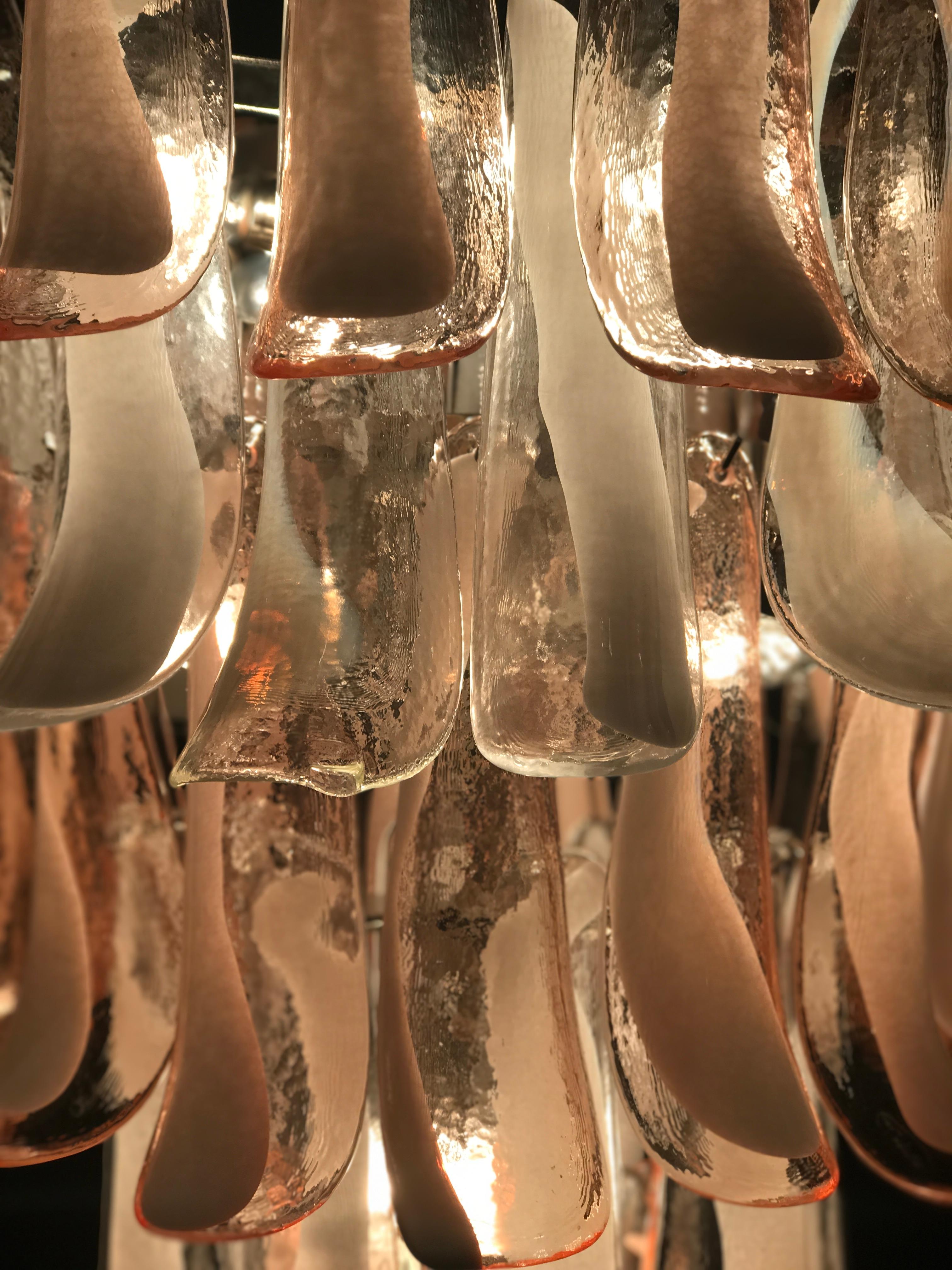 Blown Glass Murano Glass Pink and White Petal Sumptuous Chandeliers, Italy, 1980s For Sale