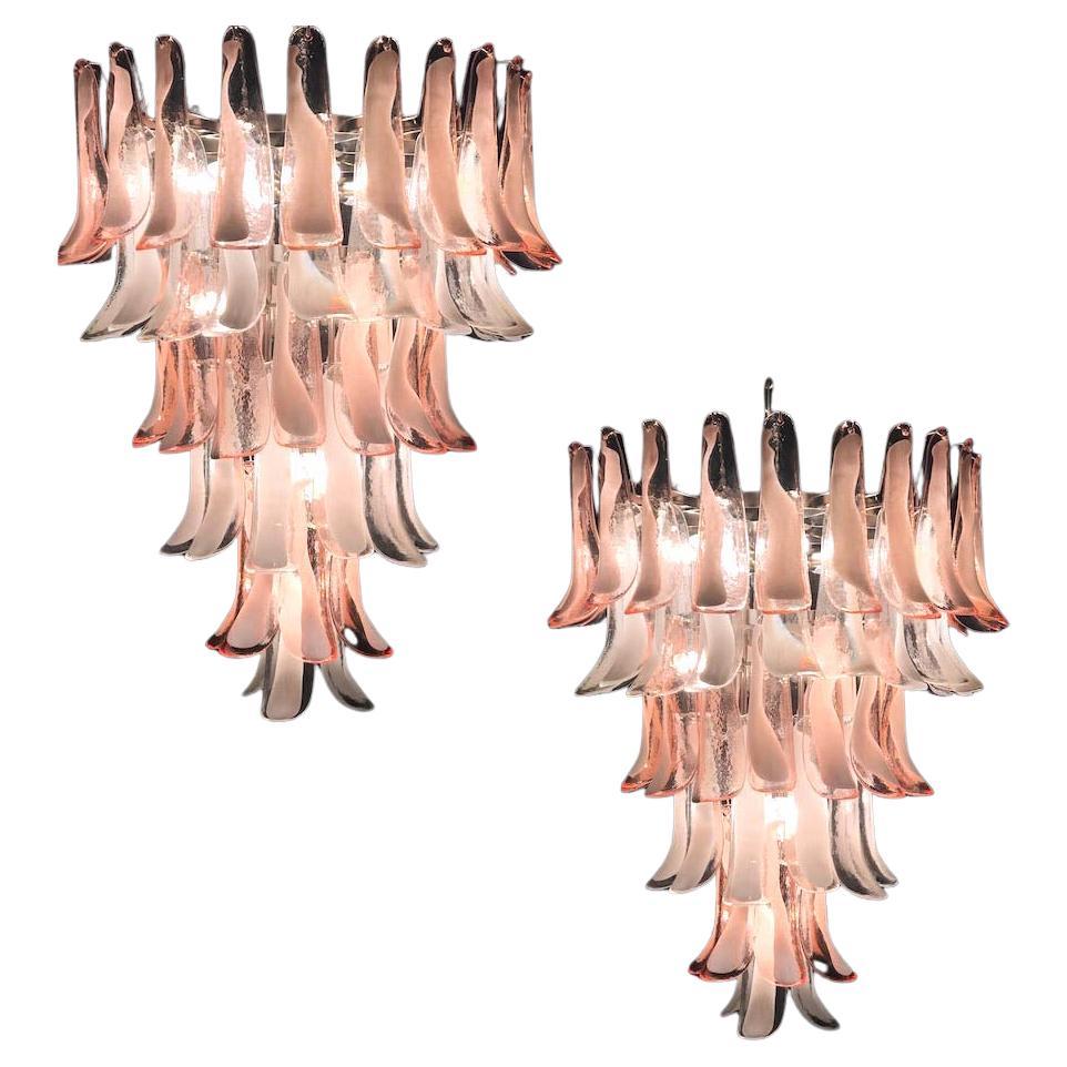 Murano Glass Pink and White Petal Sumptuous Chandeliers, Italy, 1980s