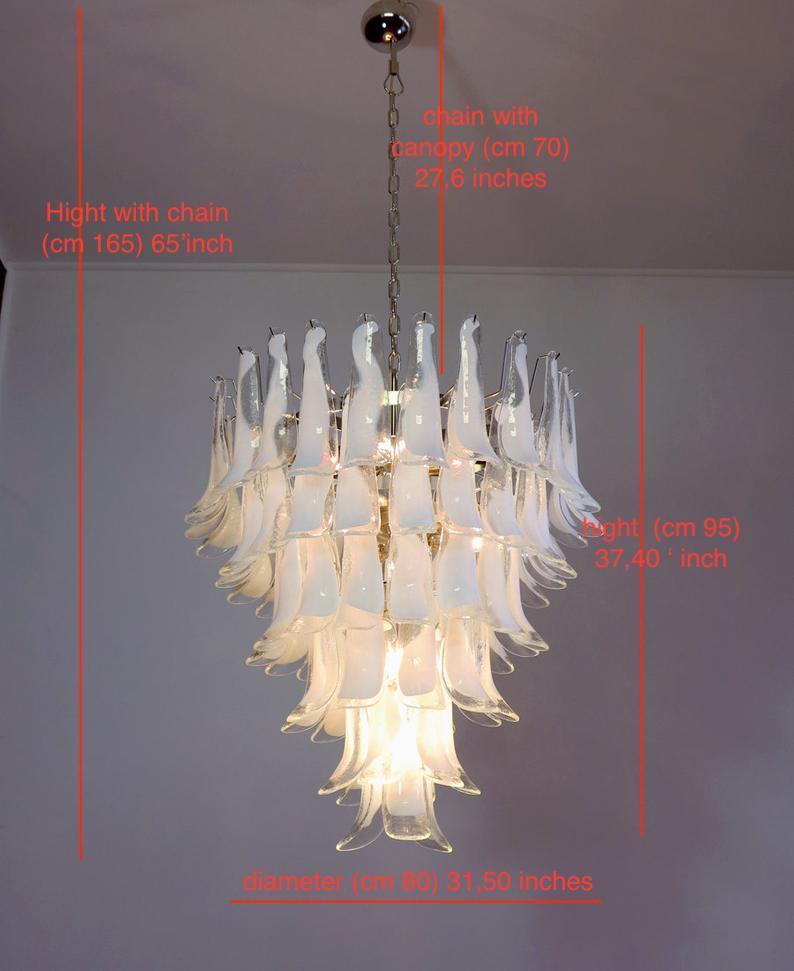 Murano Glass Pink and White Petals Chandelier Italian Modern, 1980s For Sale 6