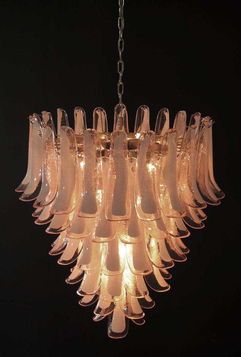 Murano Glass Pink and White Petals Chandelier Italian Modern, 1980s For Sale 8