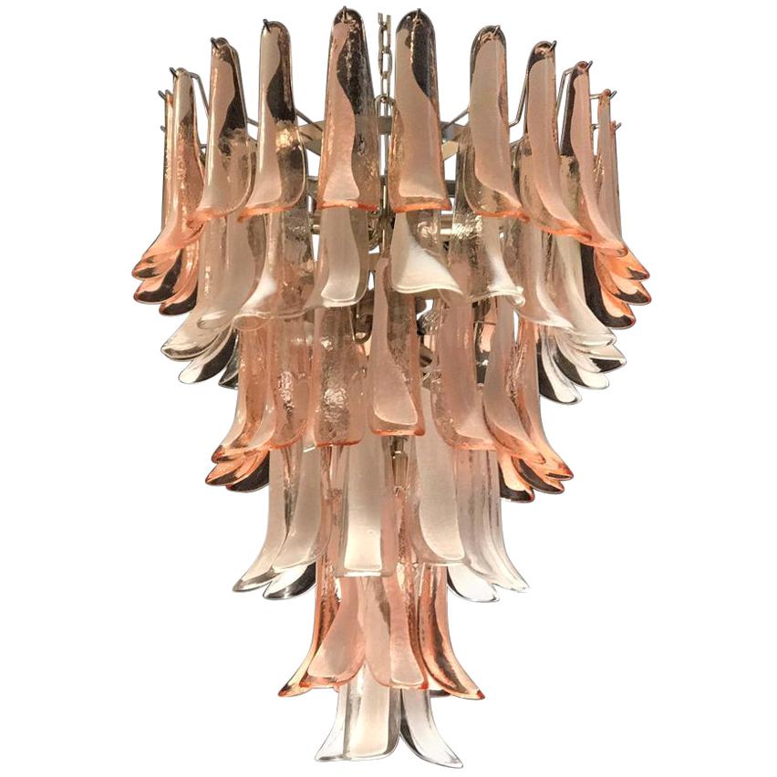 Murano Glass Pink and White Petals Chandelier Italian Modern, 1980s
