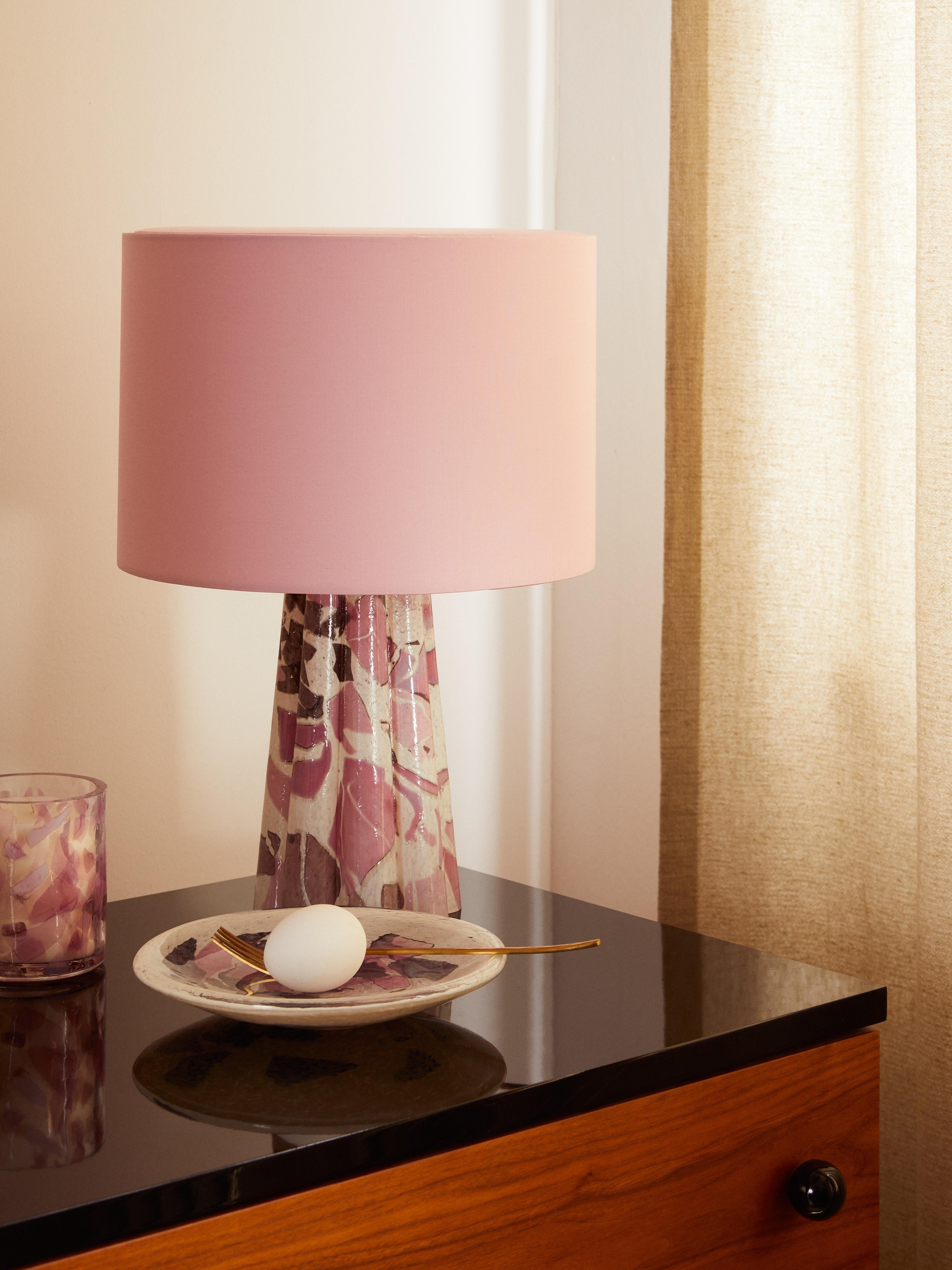 Murano Glass Pink Bucket Lamp with Cotton Lampshade by Stories of Italy In New Condition For Sale In Milano, IT