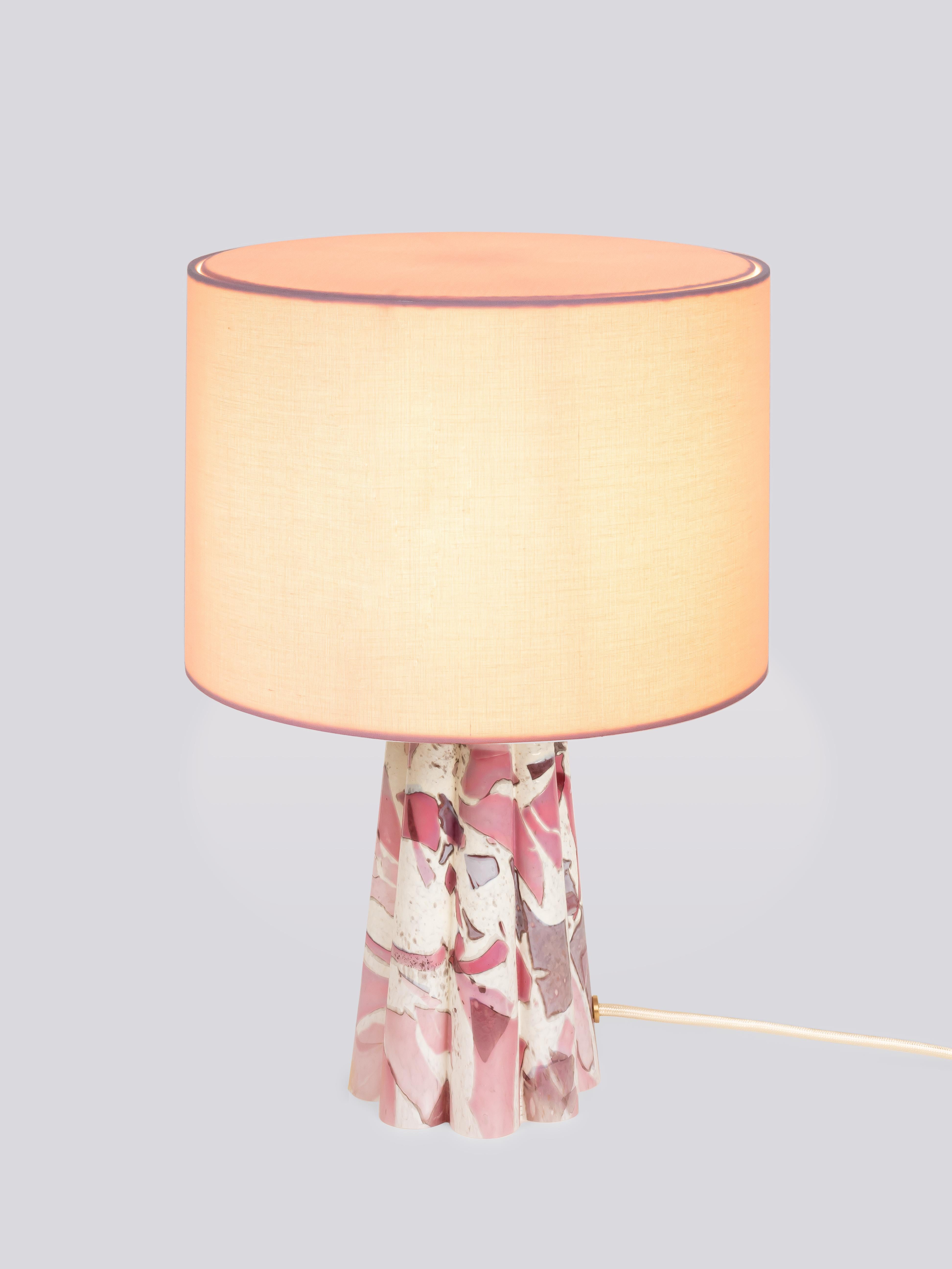 Contemporary Murano Glass Pink Bucket Lamp with Cotton Lampshade by Stories of Italy For Sale