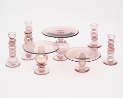 Murano Glass Pink Cake Stands and Candle Sticks