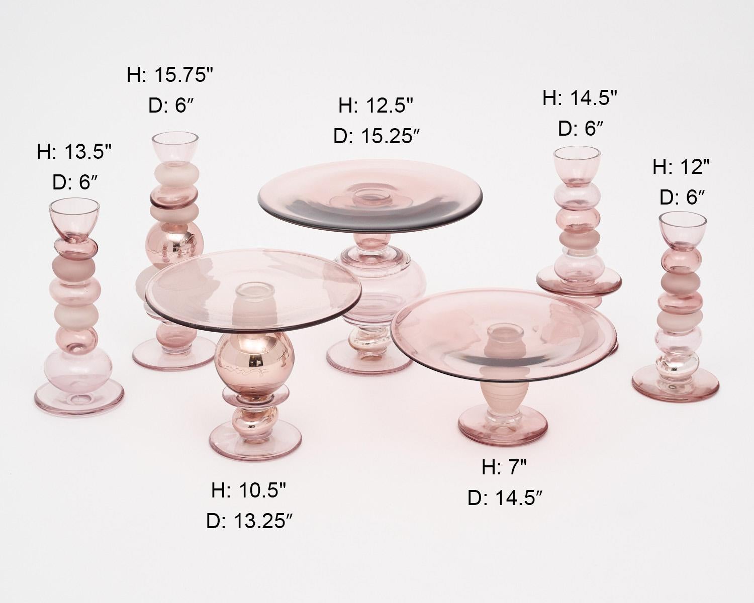 Modern Murano Glass Pink Cake Stands and Candle Sticks