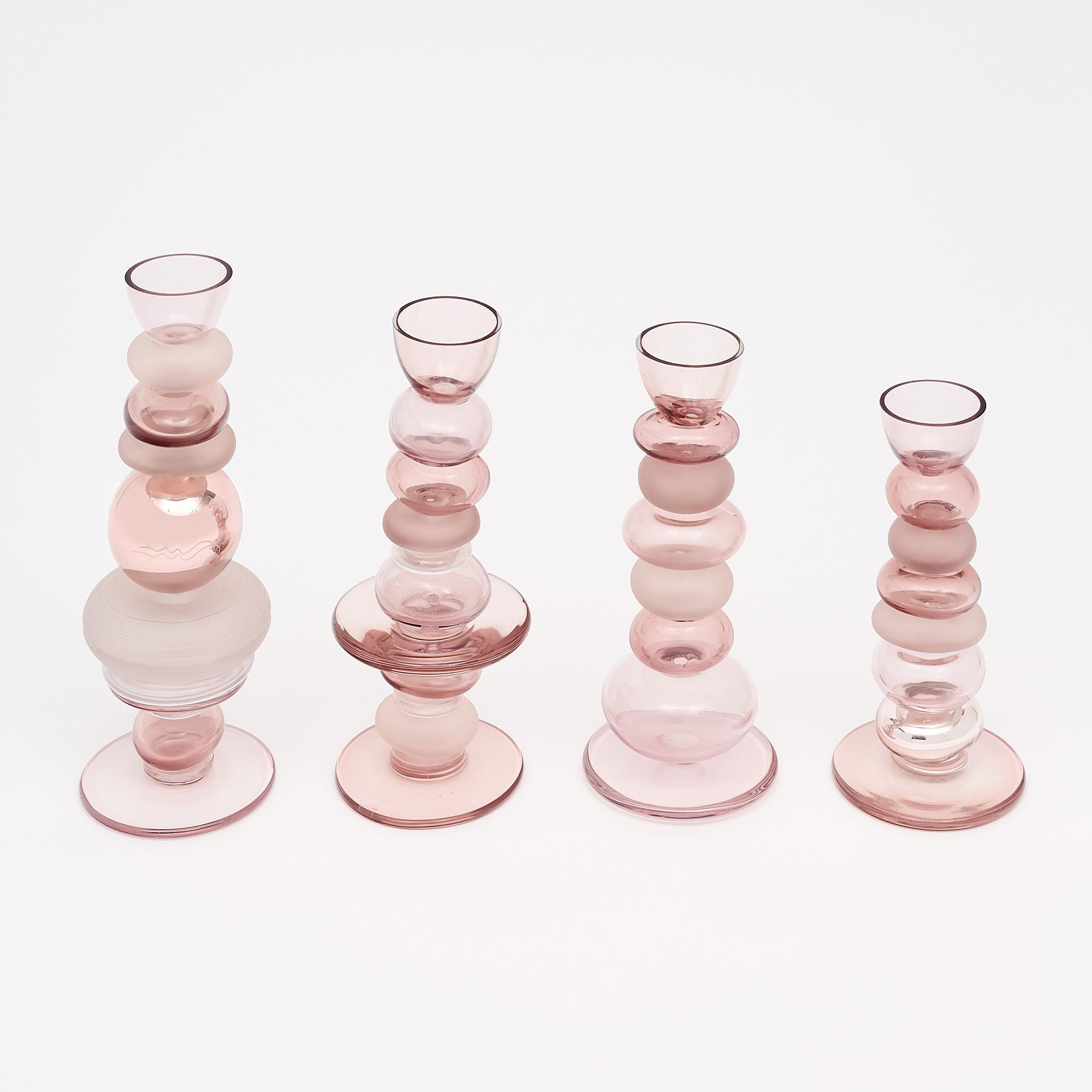Italian Murano Glass Pink Cake Stands and Candle Sticks