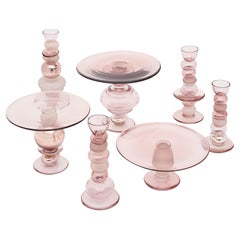 Murano Glass Pink Cake Stands and Candle Sticks