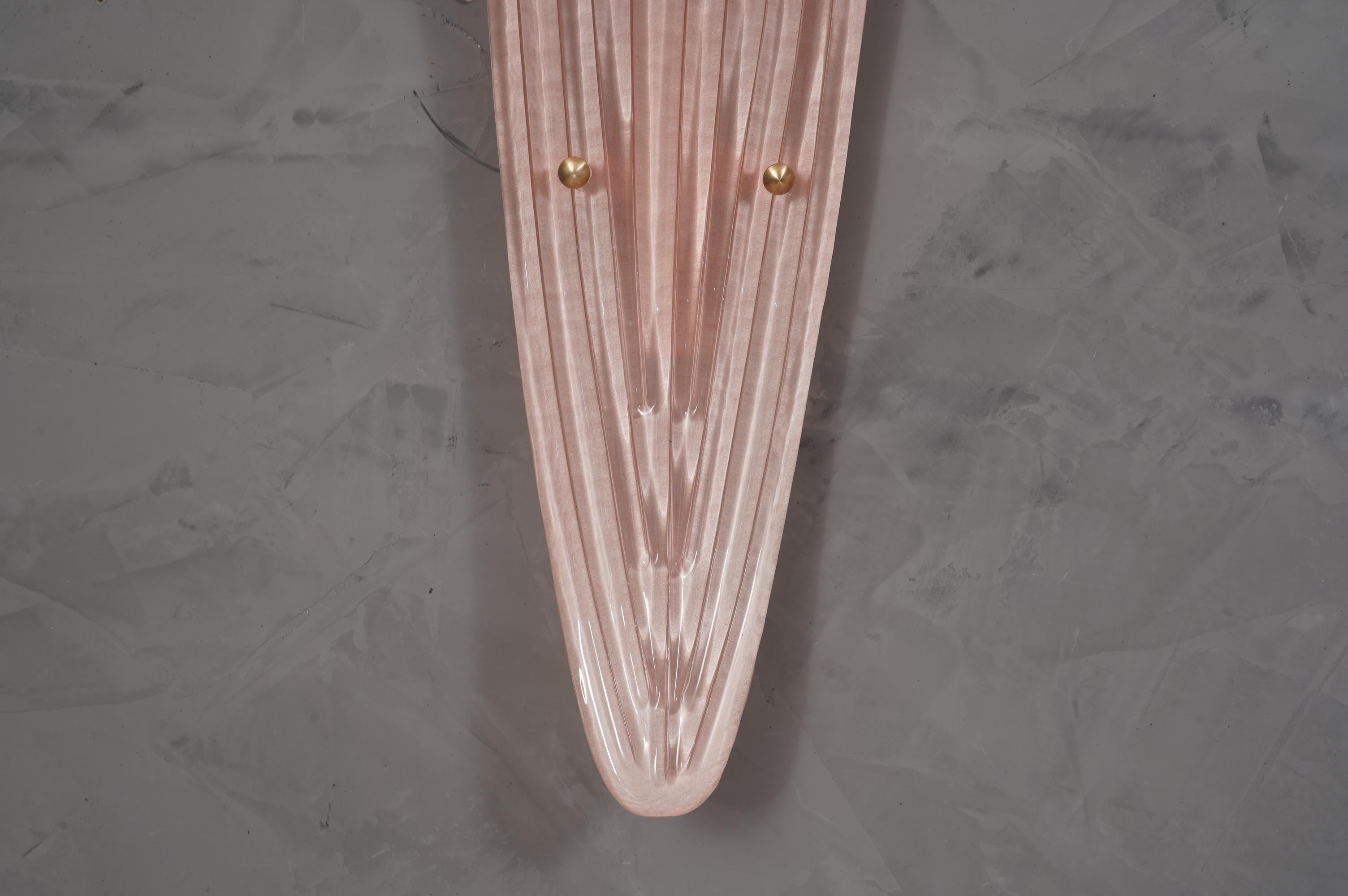 Brass Murano Glass Pink Color Wall Light, 2000 For Sale
