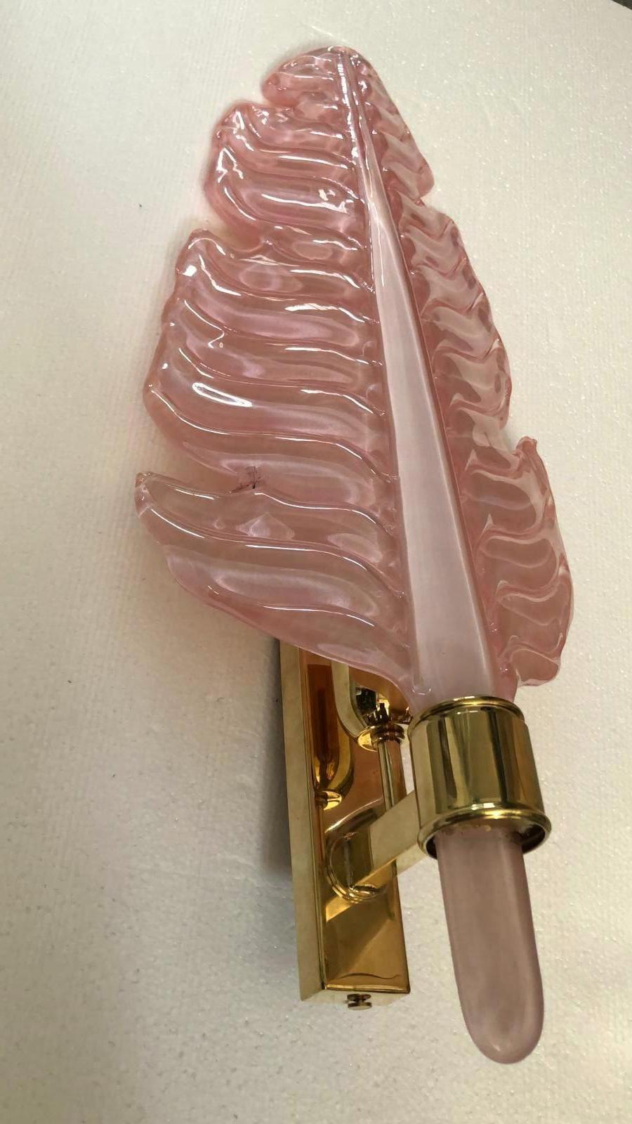 Rosafarbene Murano-Glas-Wandleuchte und -Wandleuchter, 1980 (Moderne der Mitte des Jahrhunderts) im Angebot
