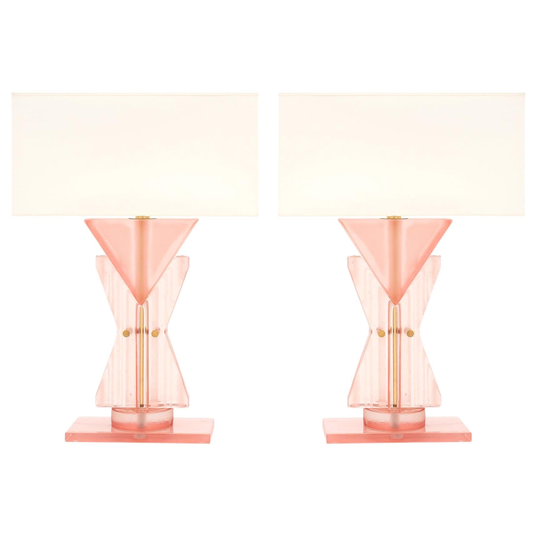 Lampes TOTEM géométriques roses en verre de Murano en vente